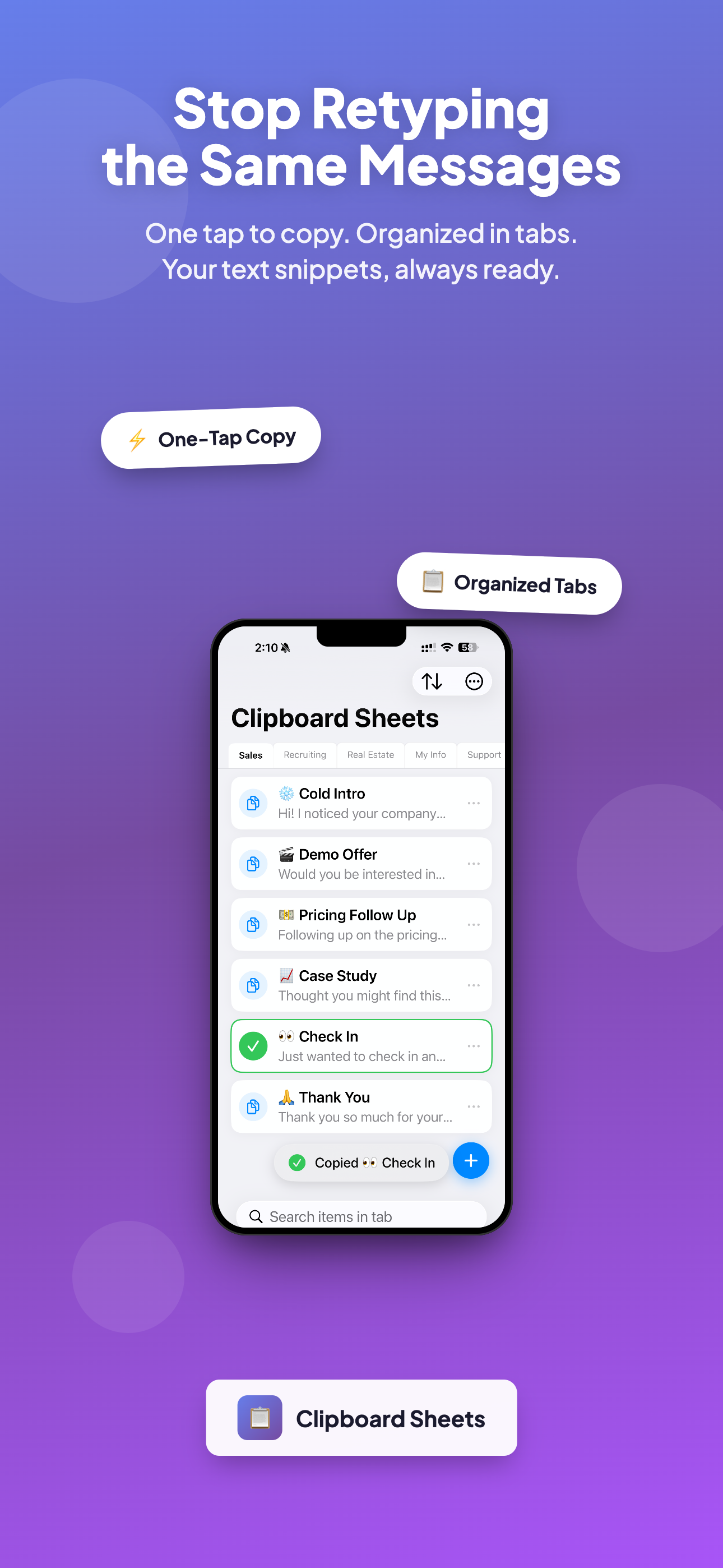 Clipboard Sheets - Stop retyping the same messages