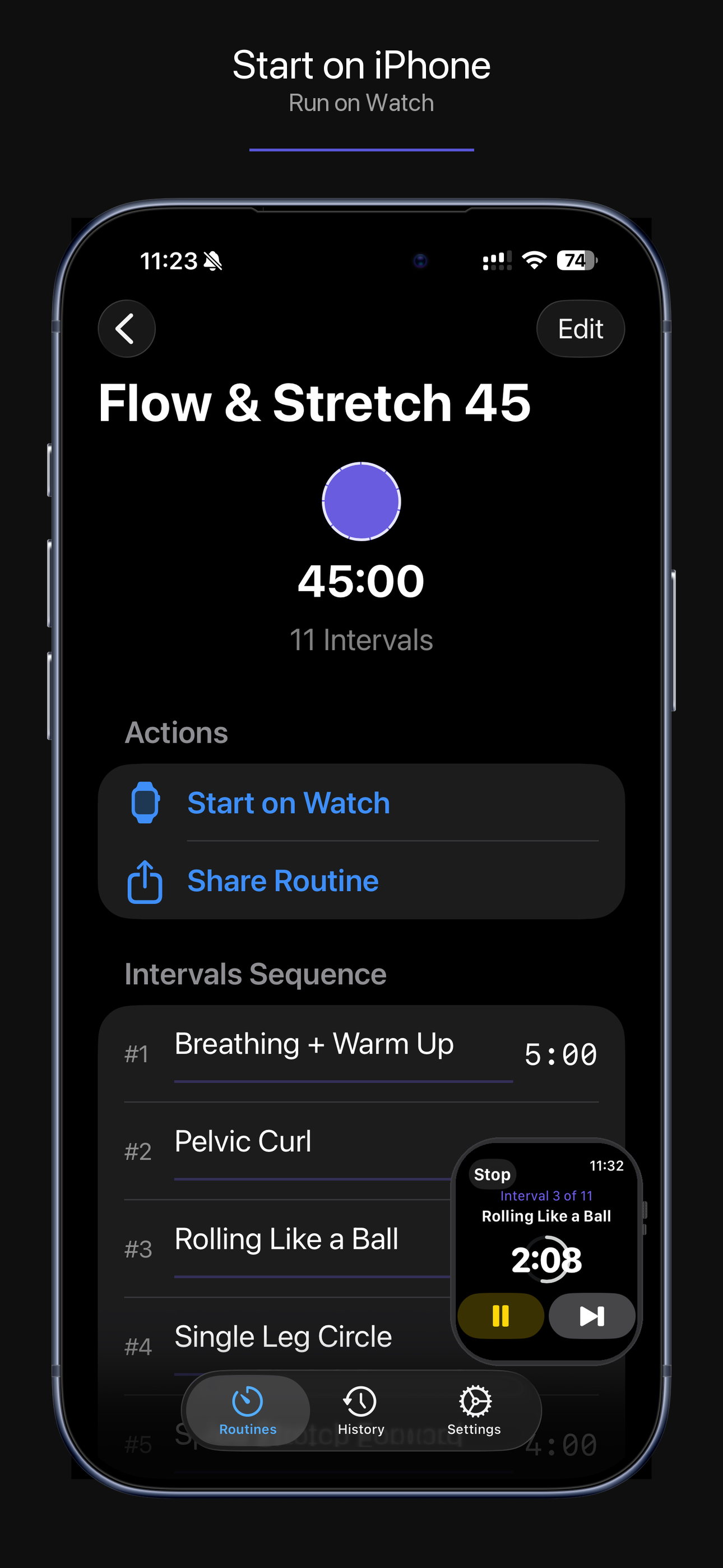 Start workout on iPhone, run on Apple Watch with live timer
