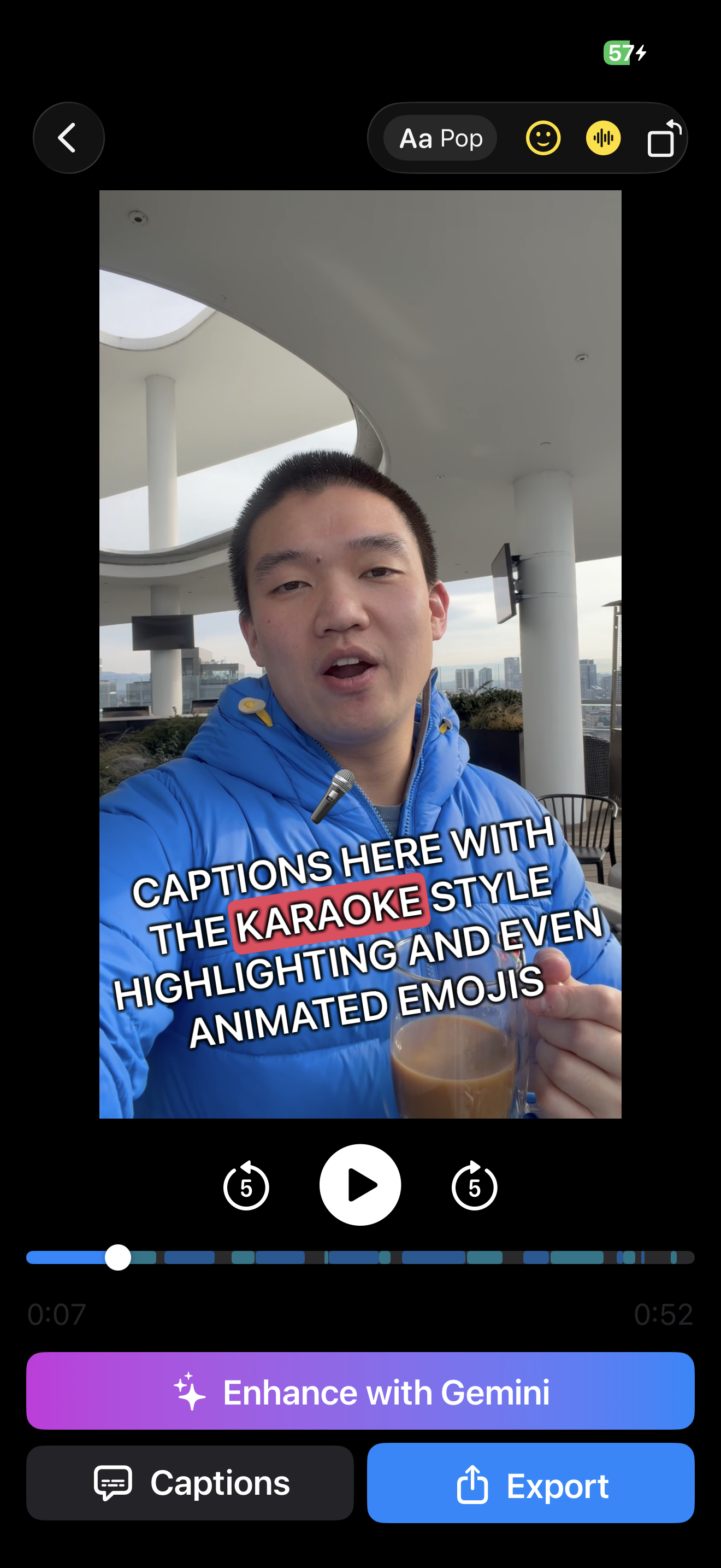 Pop style bold uppercase captions with red karaoke highlight box