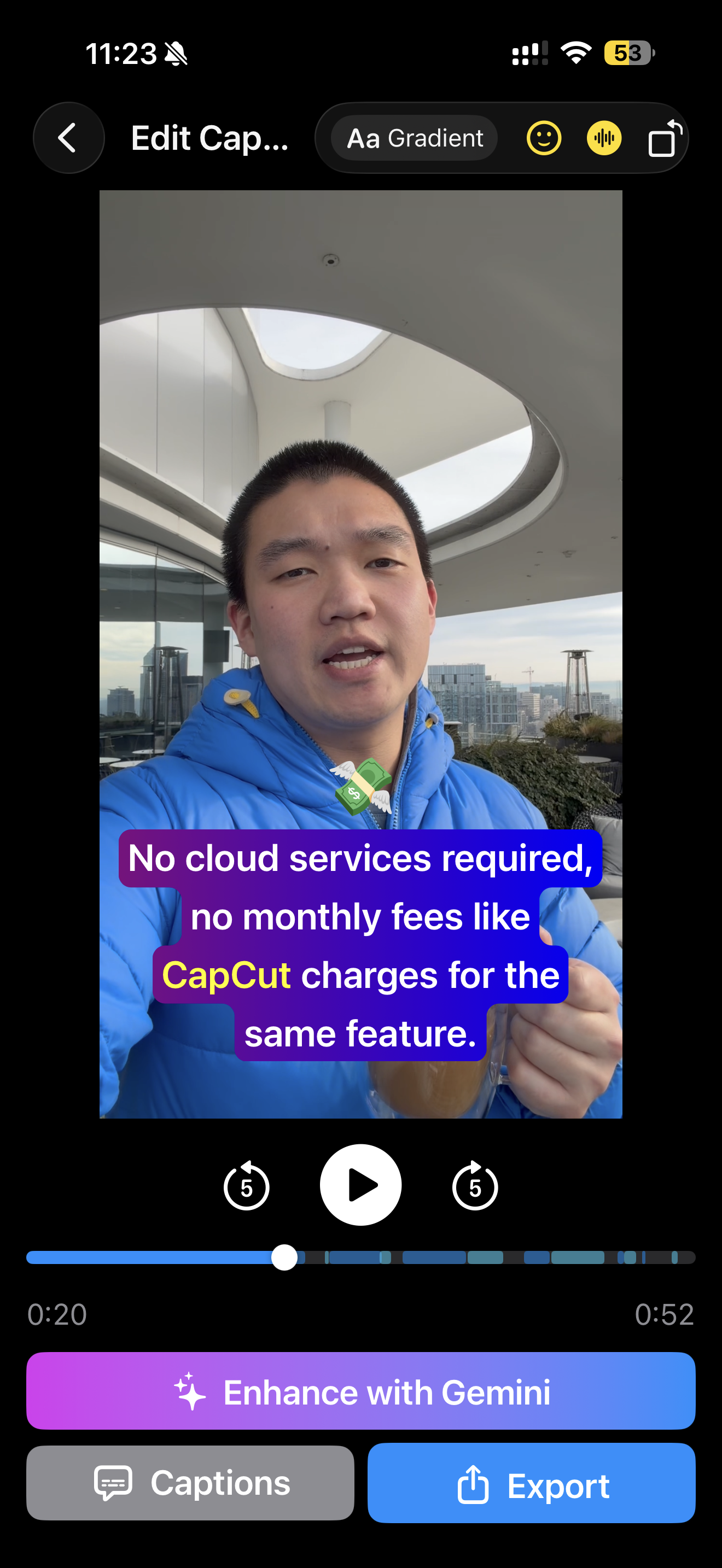 Gradient style captions with purple background and word highlighting