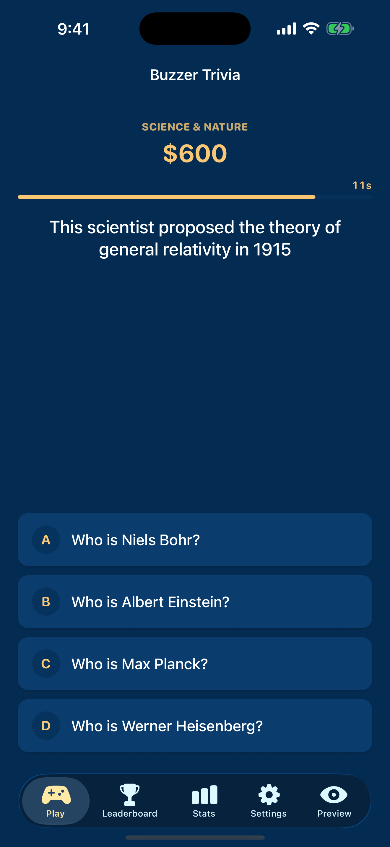 Answering a timed trivia question
