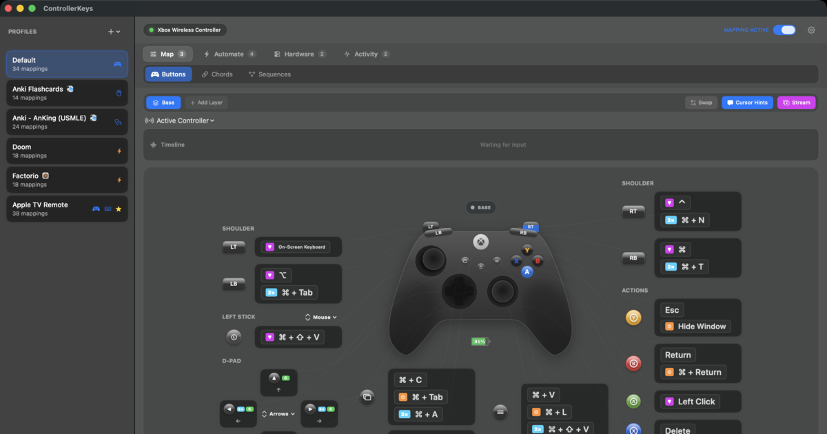 ControllerKeys - Xbox, PS5, PS4 & Steam Controller Mapper for macOS