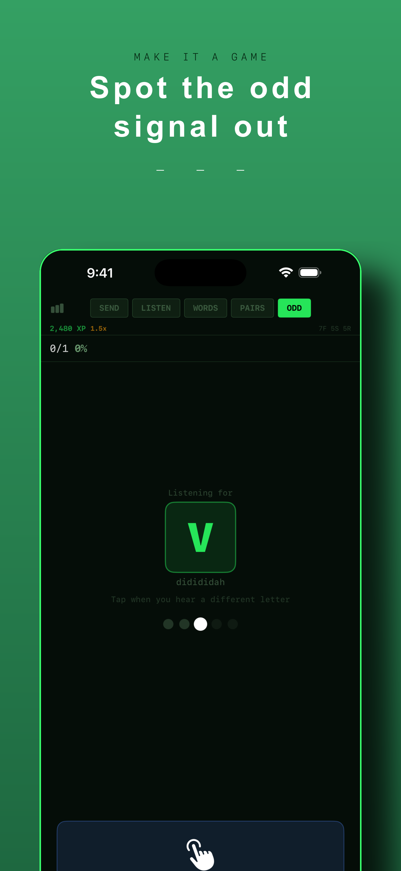 Oddball listening game for spotting a different signal