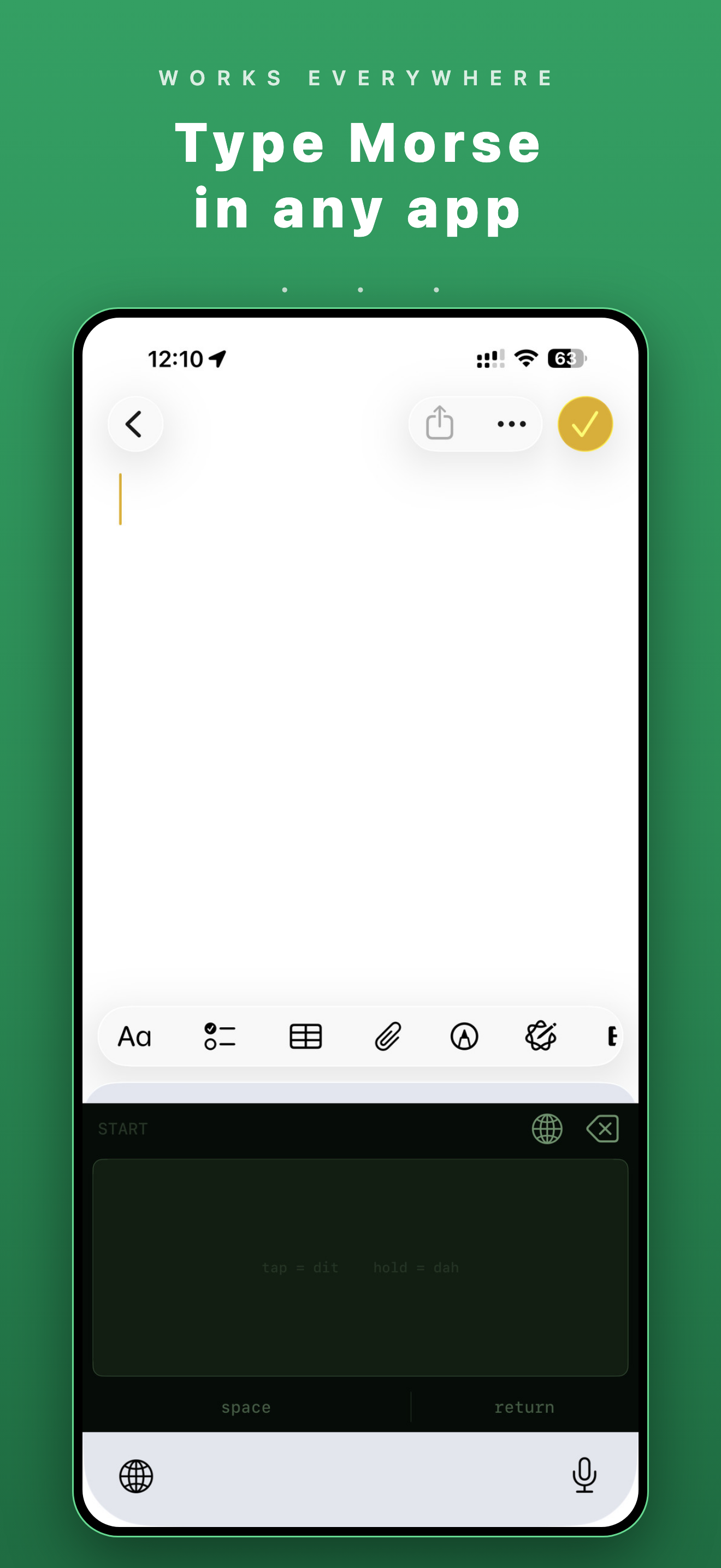 System-wide Morse keyboard typing in another iPhone app