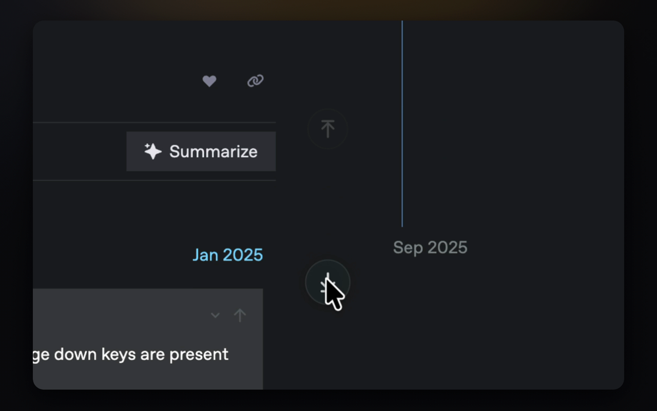 Close-up of the two frosted elevator buttons around the cursor