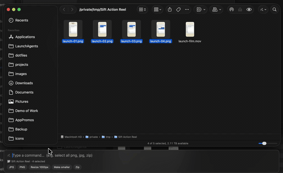 Sift creating four 1000 by 1000 center-cropped image copies directly in Finder