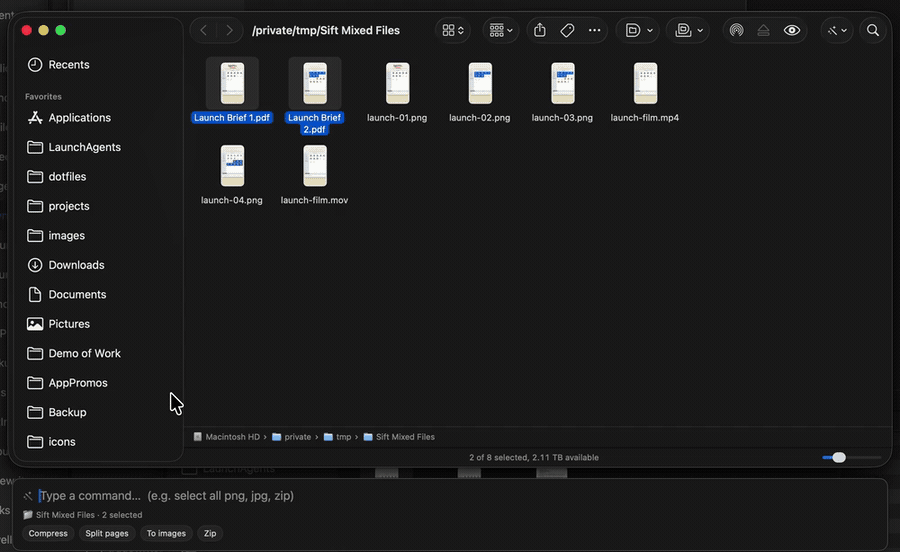 Sift merging two selected PDF files into one PDF directly in Finder
