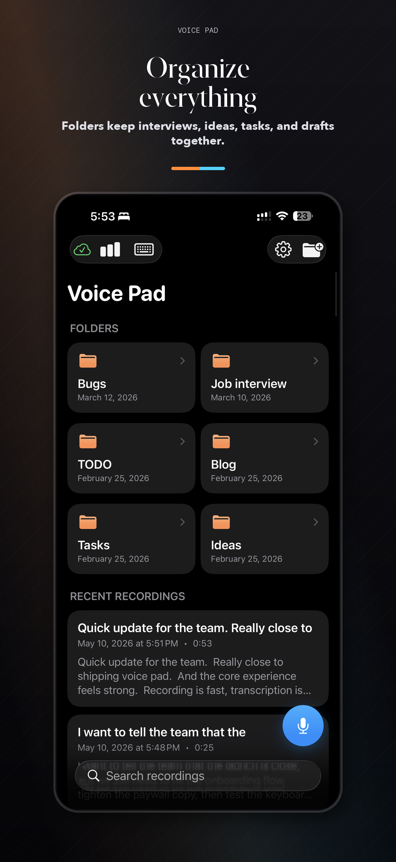 Voice Pad folders screenshot